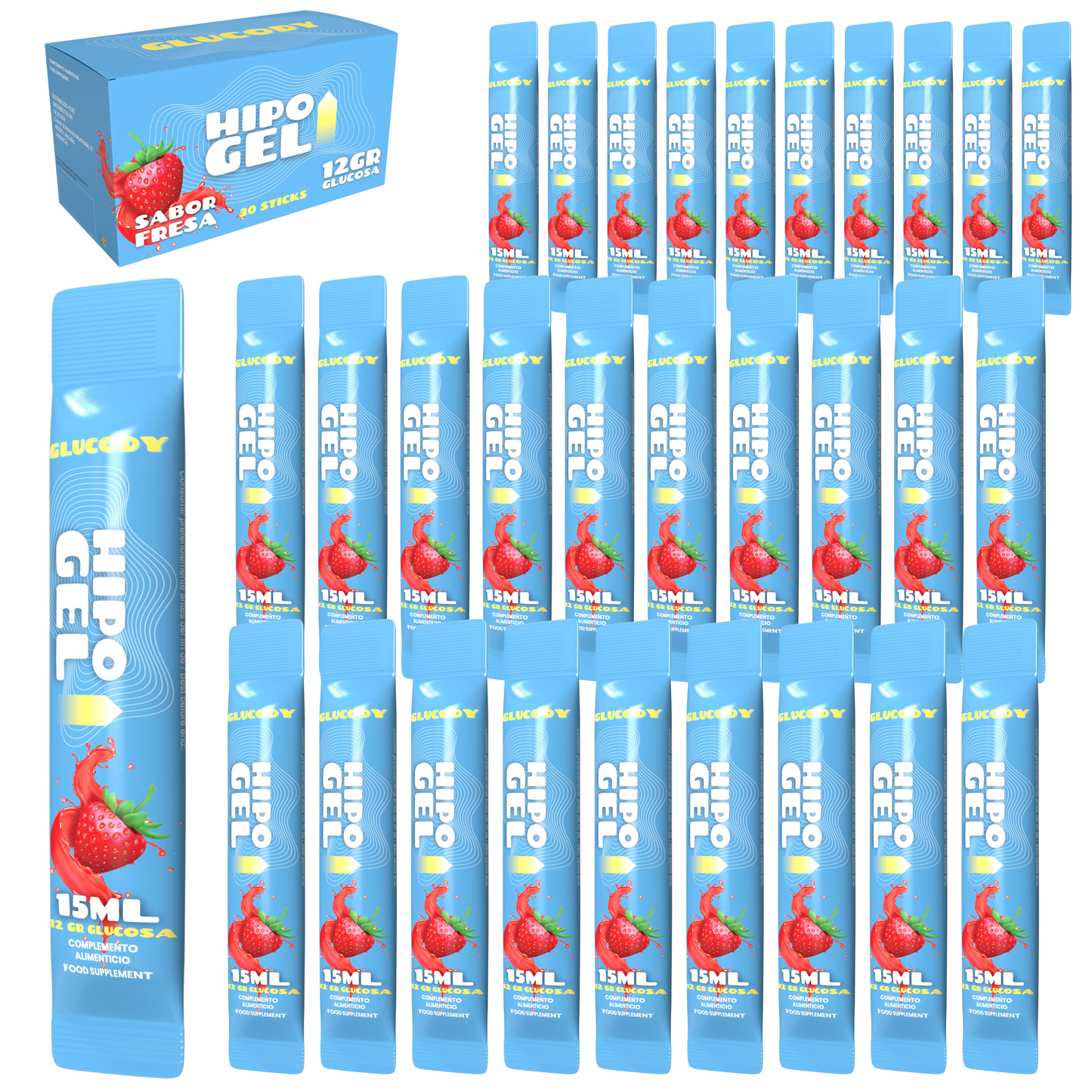 GEL DE GLUCOSA 12gr | Caja de 30 SOBRES de absorción rápida para hipoglucemias