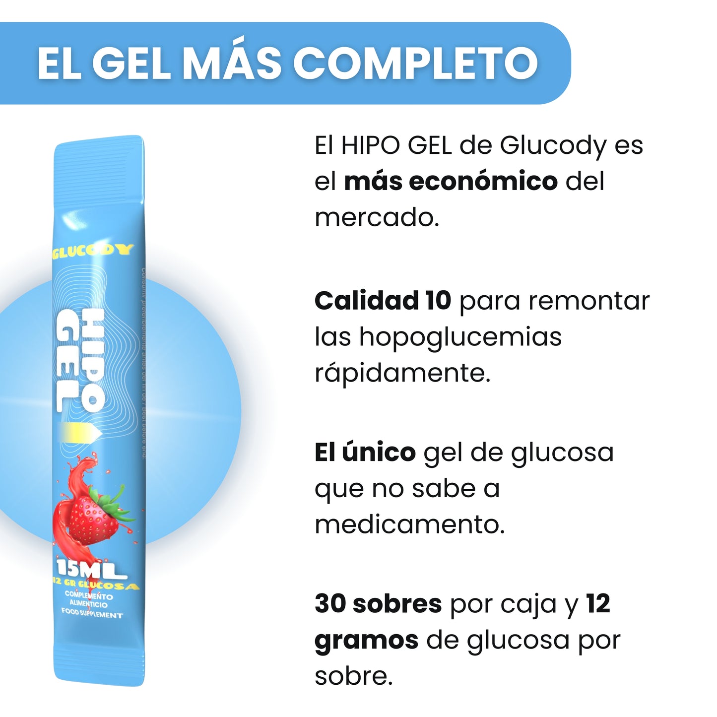 GEL DE GLUCOSA 12gr | Caja de 30 SOBRES de absorción rápida para hipoglucemias