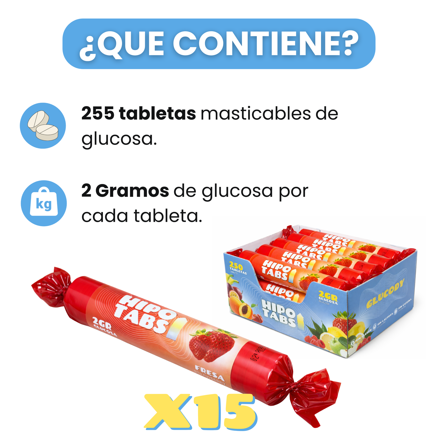 255 PASTILLAS DE GLUCOSA 2G FRESA | Caja de 500g