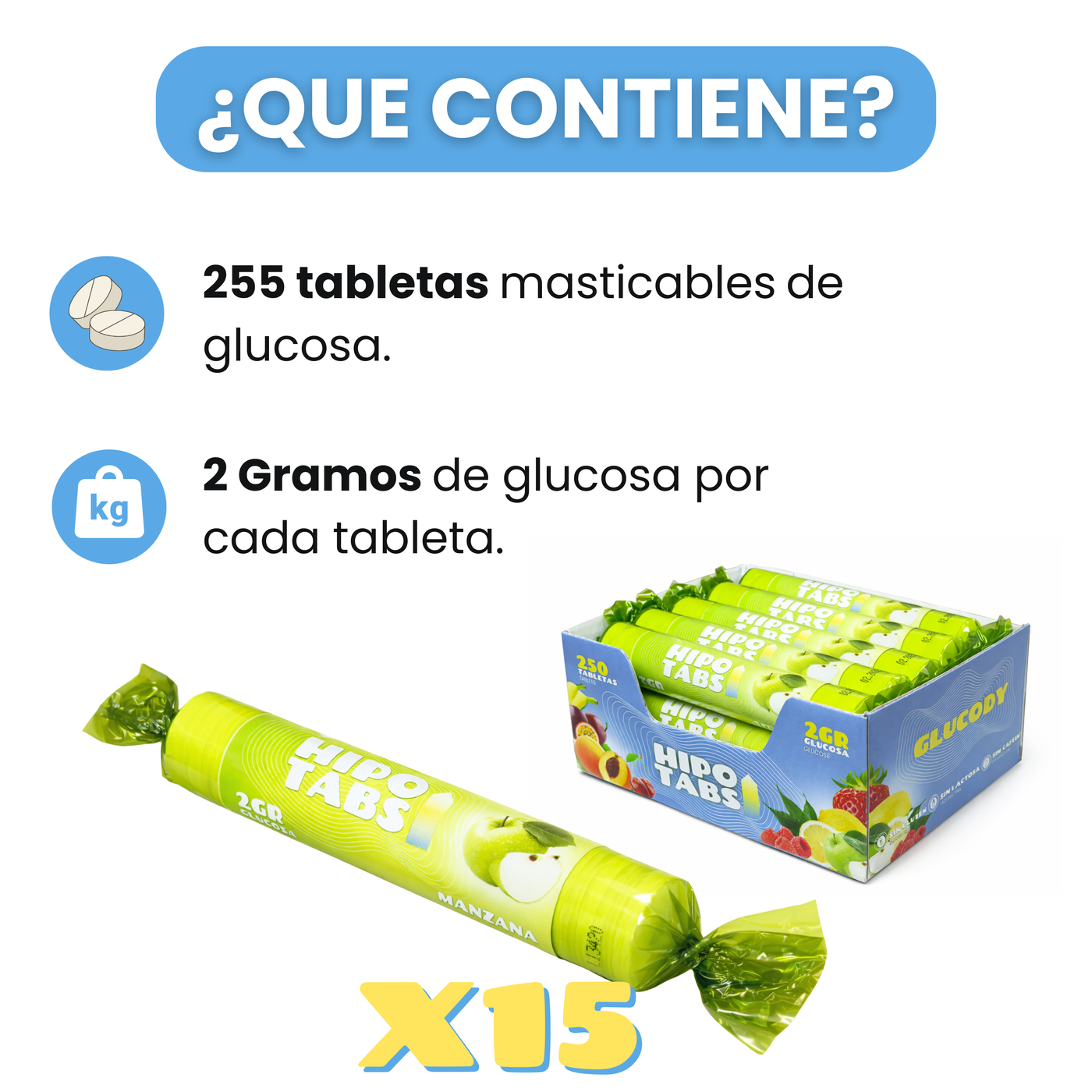 255 pastiglie di glucosio 2g mela | Confezione da 500g