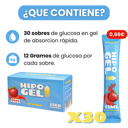 GLUCOSE GEL 12gr | Box of 30 PACKETS for rapid absorption for hypoglycemia