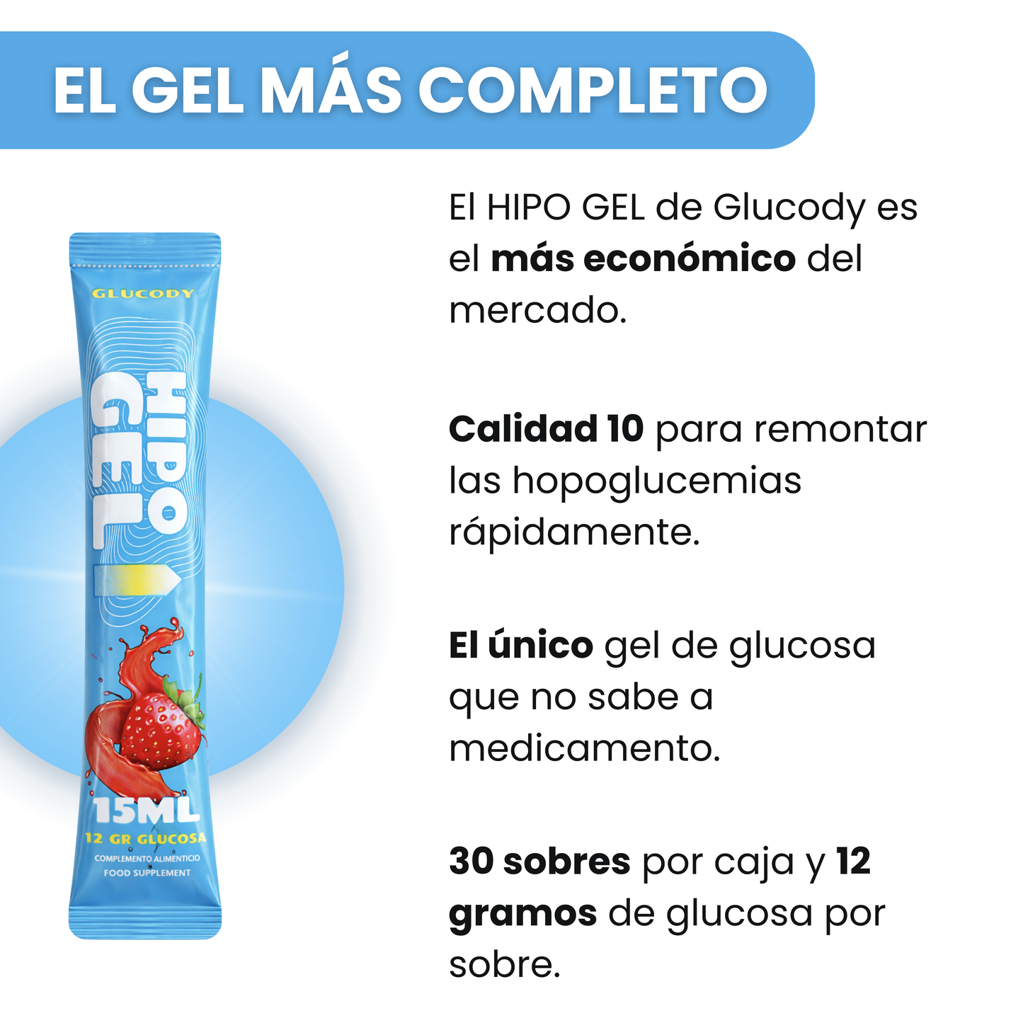 GLUCOSE GEL 12gr | Box of 30 PACKETS for rapid absorption for hypoglycemia