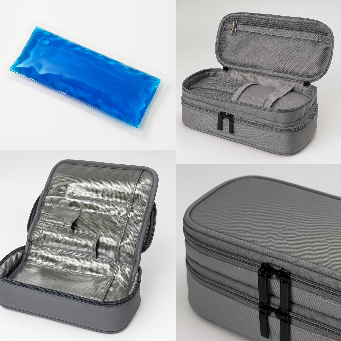 Tragbarer Insulin-Kühler – Grau | Doppelfach + 2 Gels