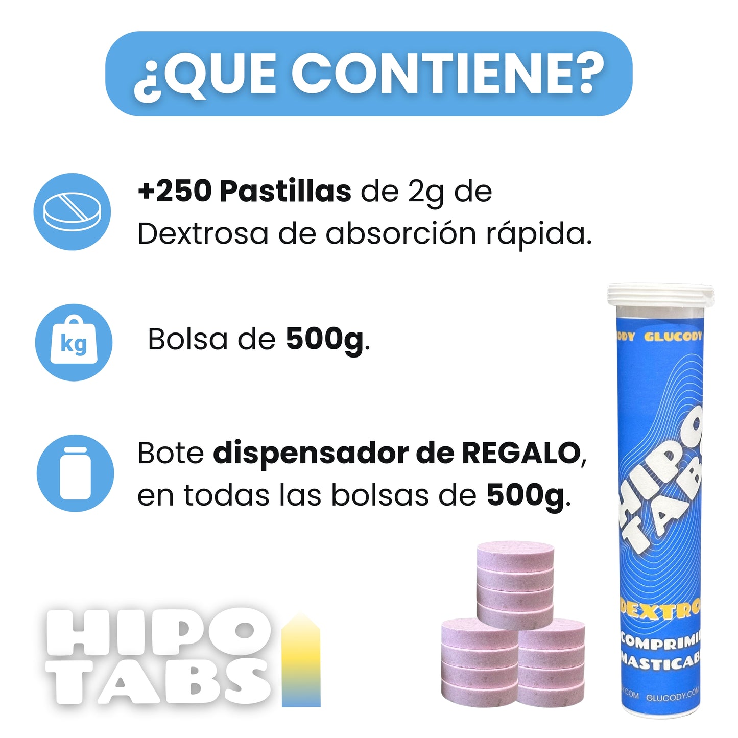250 PASTILLAS DE GLUCOSA 2G FRESA | 500g de Pastillas + Dispensador