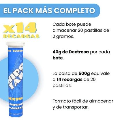 250 PASTILLAS DE GLUCOSA 2G FRESA | 500g de Pastillas + Dispensador