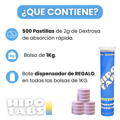 PASTILLAS DE GLUCOSA 2G FRESA | 1Kg de 500 Pastillas + Dispensador