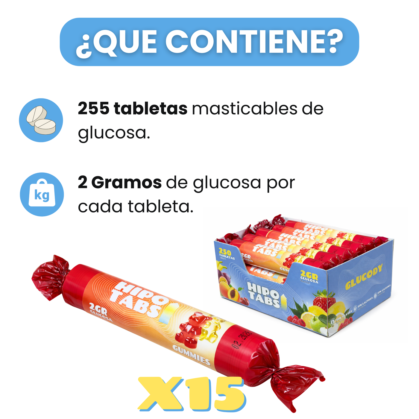 255 pastiglie di glucosio 2g gummies | Confezione da 500g