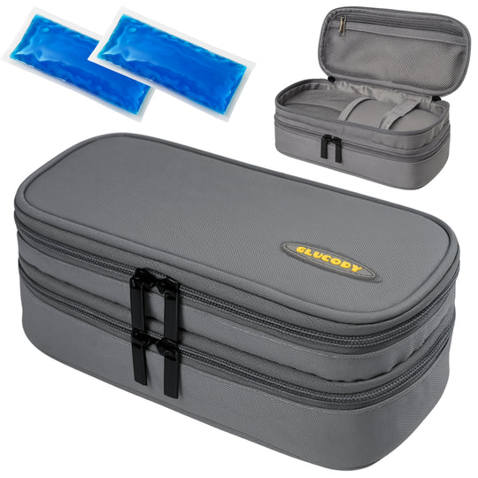Portable Insulin Cooler GRAY | DOUBLE COMPARTMENT + 2 GELS