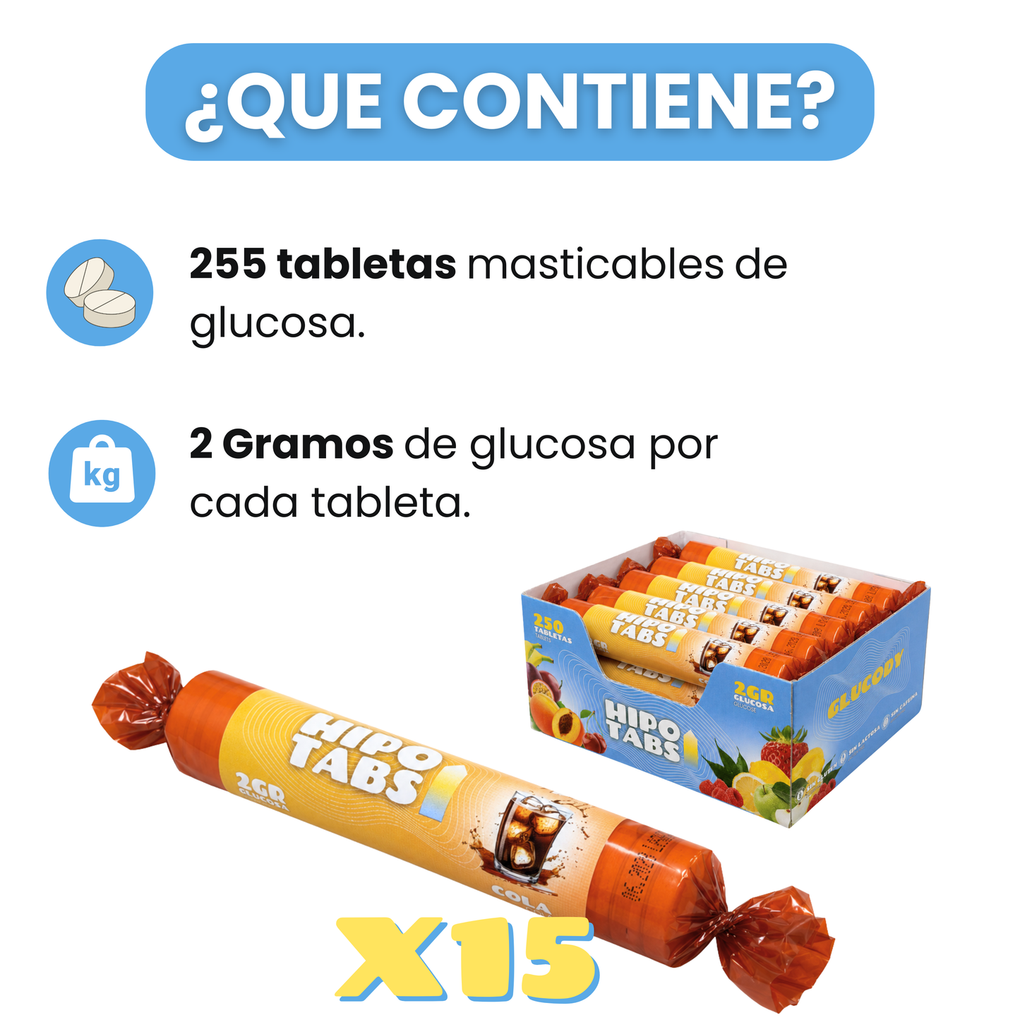 255 PASTILLAS DE GLUCOSA 2G COLA | Caja de 500g